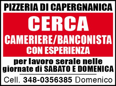 Pizzeria di Caperganica CERCA CAMERIERE