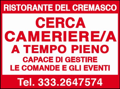 CERCA CAMERIERE/A a TEMPO PIENO