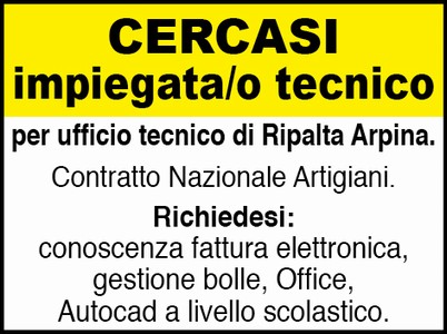 Cercasi impiegata/o tecnico per ufficio