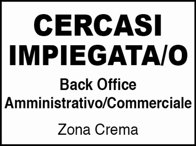 Impiegata/o Back Office Amministrativo/Commerciale